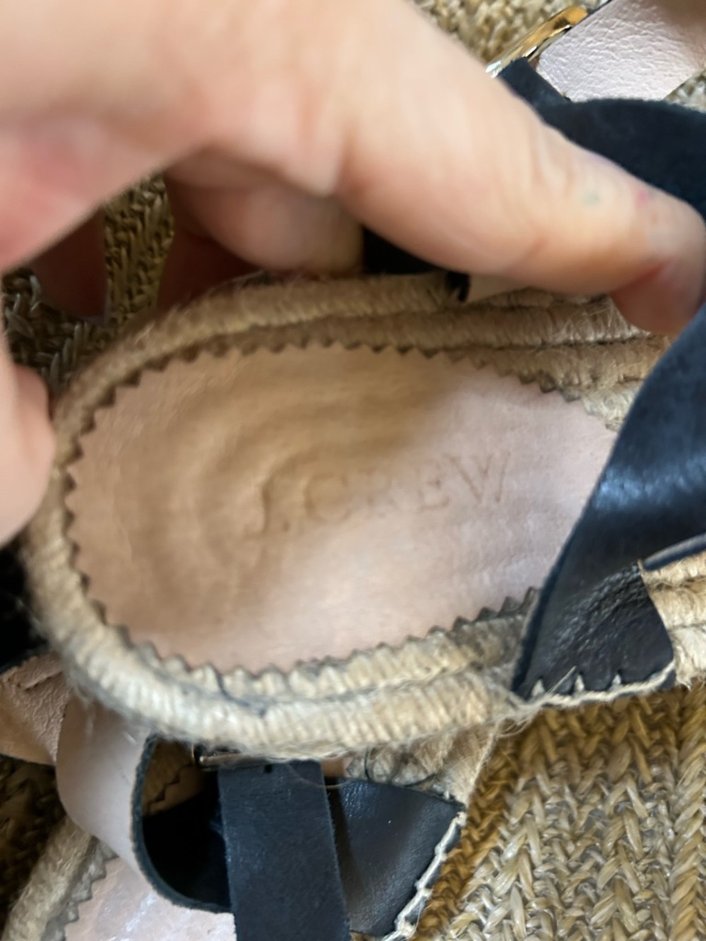 J. Crew Black Espadrille Sandal Slides with Gold Buckle Accent - Picture 2 of 3